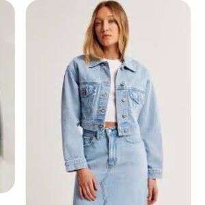 Abercrombie & Fitch Cropped Denim Trucker Jacket, light denim acid wash, size S